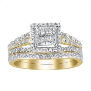 10kt Yellow Gold Genuine Diamond Bridal Wedding Set, Size 7